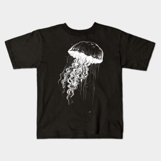 Jellyfish white on black - Jellyfish motif Kids T-Shirt